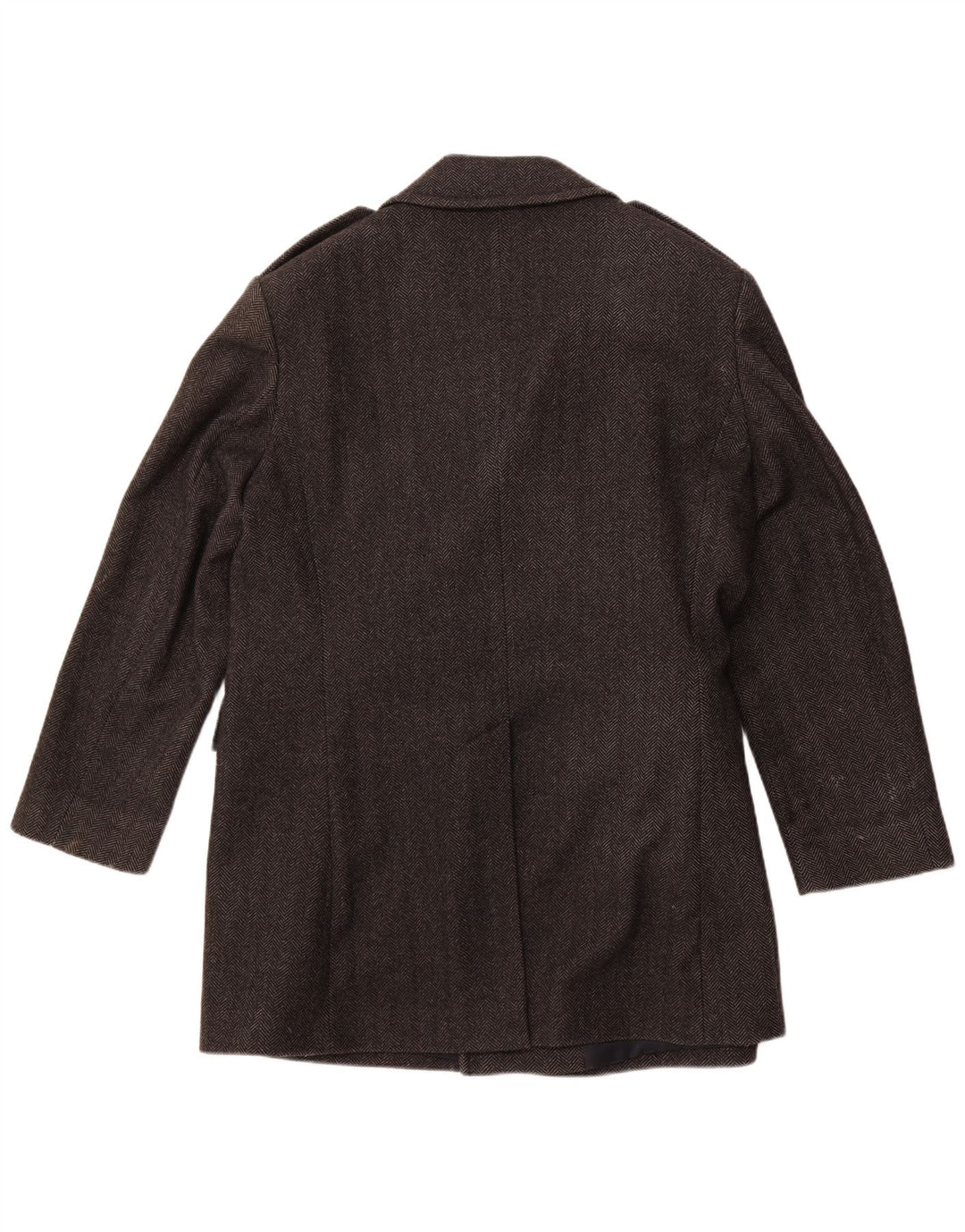 JAEGER Herren Pea Coat UK 42 XL Graue Wolle mit Fischgrätenmuster