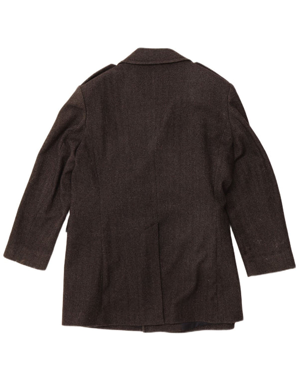 JAEGER Herren Pea Coat UK 42 XL Graue Wolle mit Fischgrätenmuster