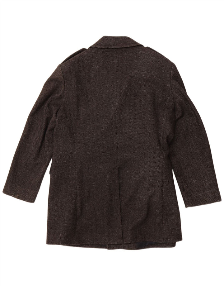 JAEGER Herren Pea Coat UK 42 XL Graue Wolle mit Fischgrätenmuster