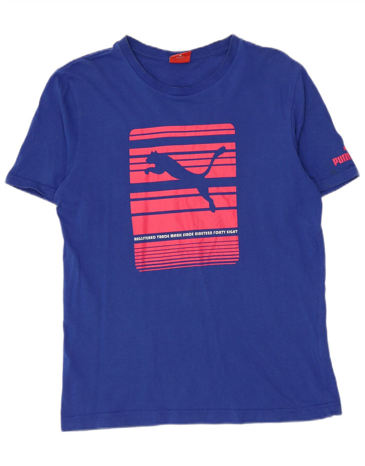 Puma Herren Grafik T-Shirt Top Small Blau Baumwolle