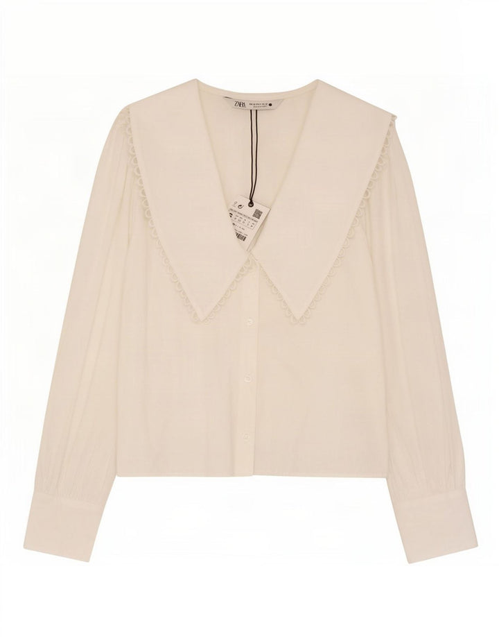 Zara Damen Hemdbluse UK 10 Small Weiße Baumwolle