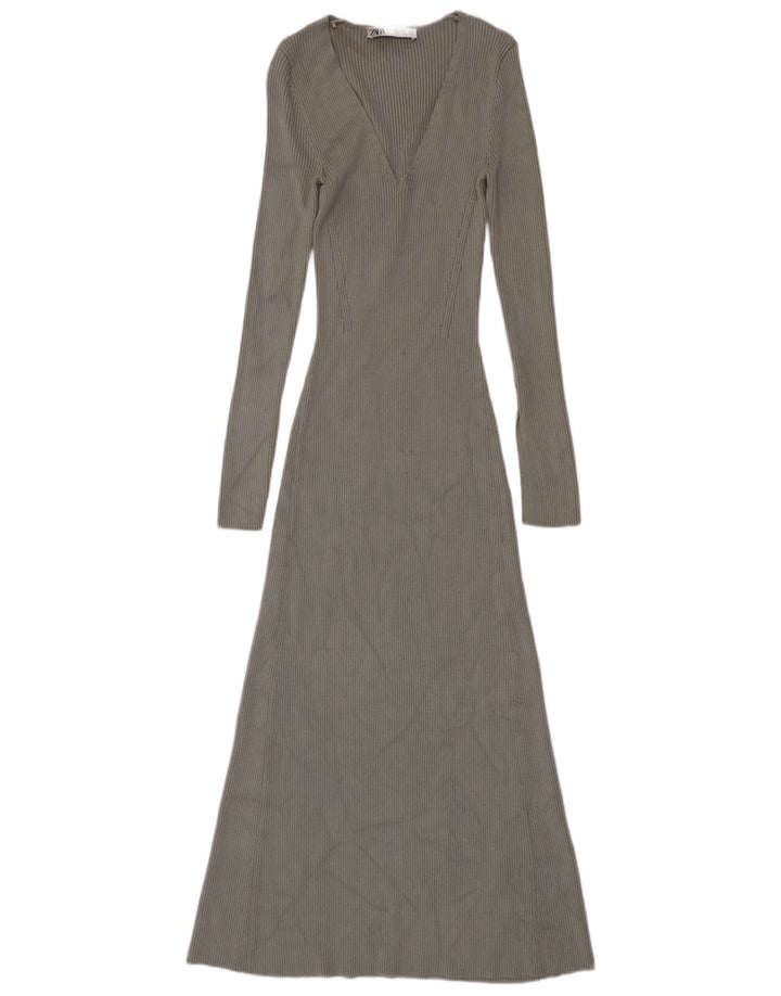 Zara Maxi-Pulloverkleid für Damen, Gr. 8, Größe S, graue Viskose