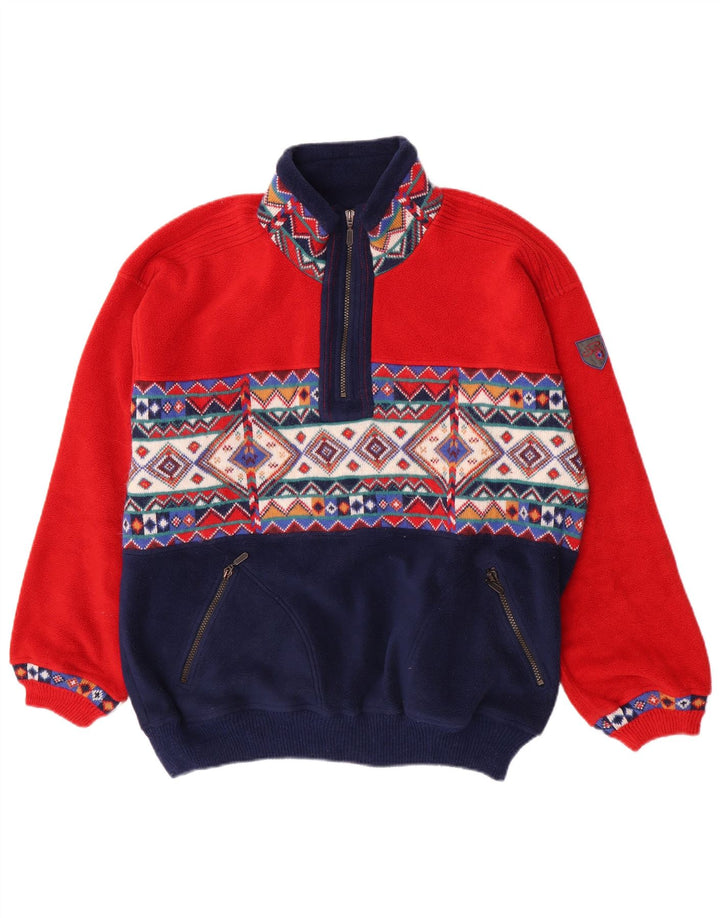 Silvy Herren-Fleecepullover mit Reißverschluss am Hals, großes rotes geometrisches Polyester