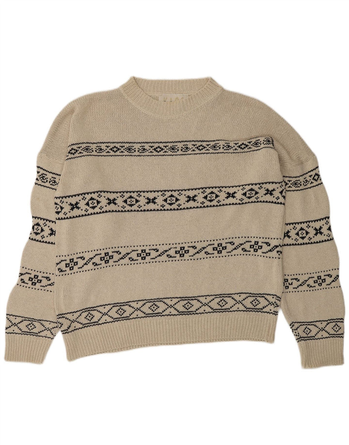 KAOS Herren-Pullover mit Rundhalsausschnitt, Größe L, Weiß, Fair Isle