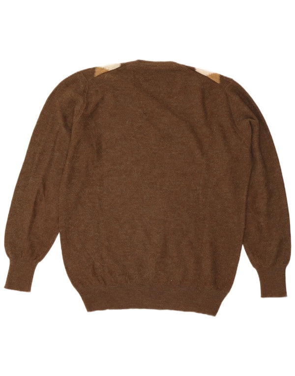 Vintage Herren Pullover mit V-Ausschnitt, groß, braun, Argyle/Diamant
