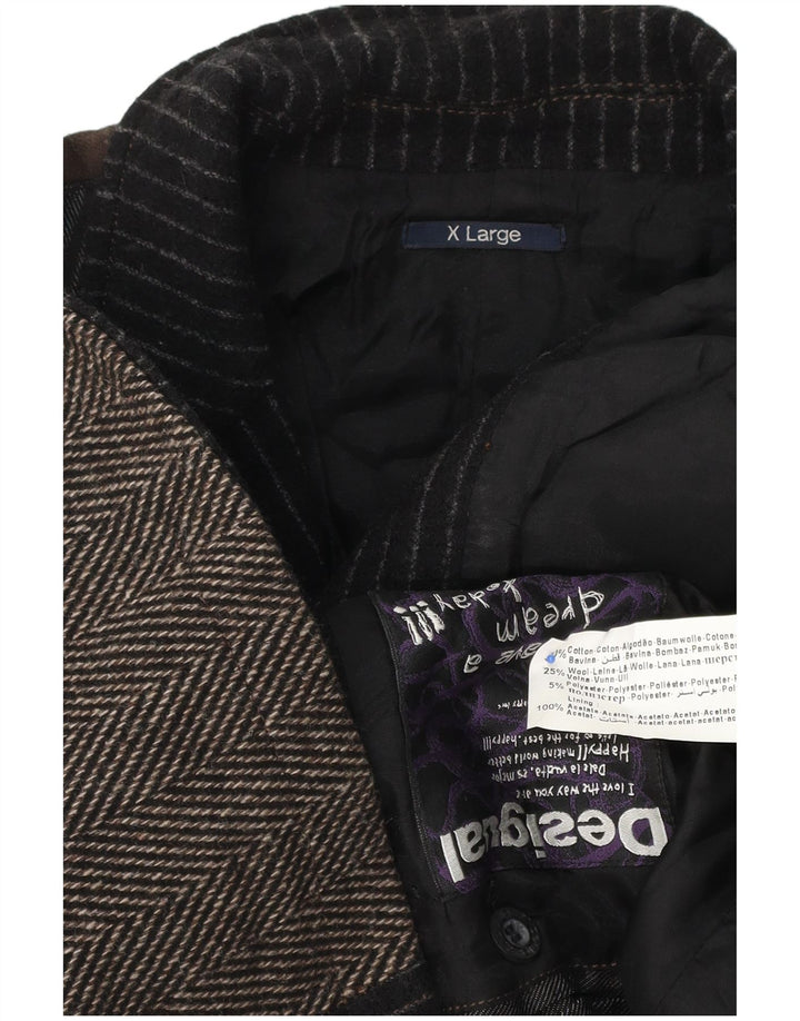 Desigual Damen 3-Knopf-Blazerjacke UK 18 XL Braune Colourblock-Baumwolle