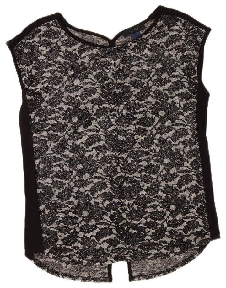 Oasis Damen-Blusenoberteil, Gr. 40, Größe S, Schwarz, Blumenmuster, Polyester