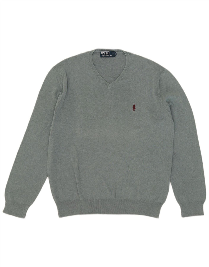 Polo Ralph Lauren Herren-Pullover mit V-Ausschnitt aus mittelgrauer Baumwolle