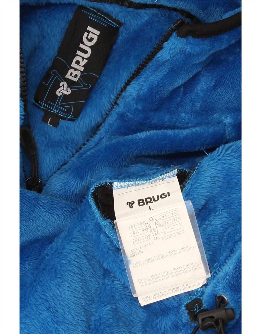 Brugi Herren-Fleecejacke mit Kapuze, UK 40, groß, blaues Farbblock-Polyester
