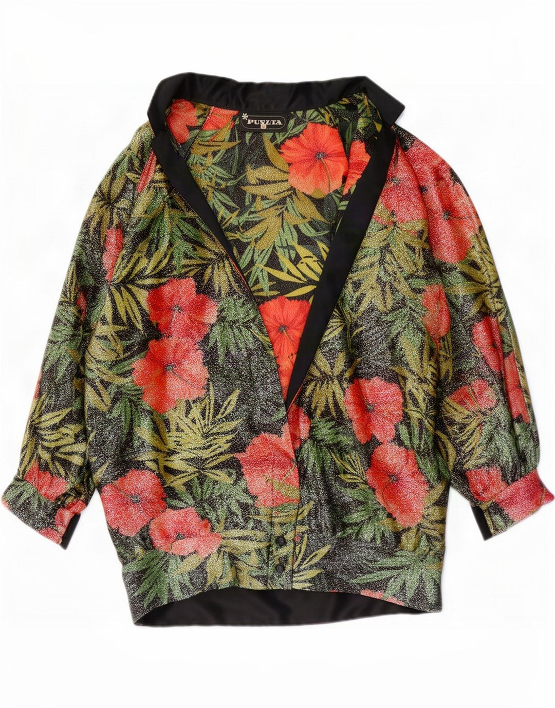 Puszta Damen-Cardigan-Oberteil mit 3/4-Ärmeln, EU 40, mittelgroß, mehrfarbig, Blumenmuster