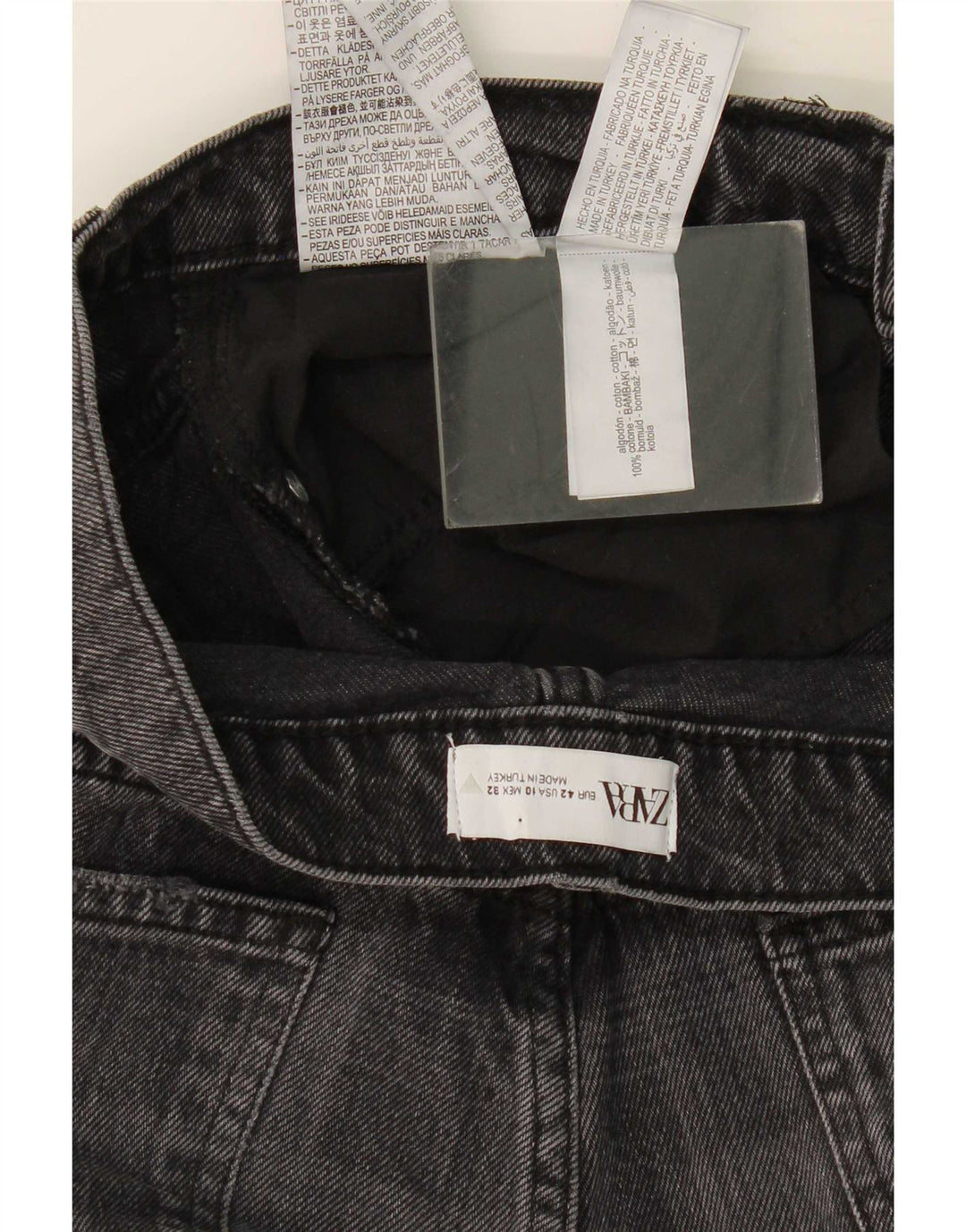 Zara Damen Straight Jeans EU 42 Large W32 L31 Grau karierte Baumwolle