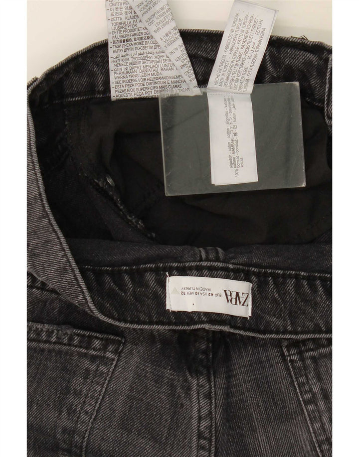 Zara Damen Straight Jeans EU 42 Large W32 L31 Grau karierte Baumwolle