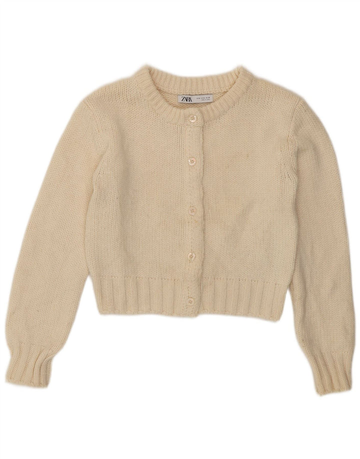 Zara Damen Crop Cardigan Pullover UK 12 Medium Off White Polyamid