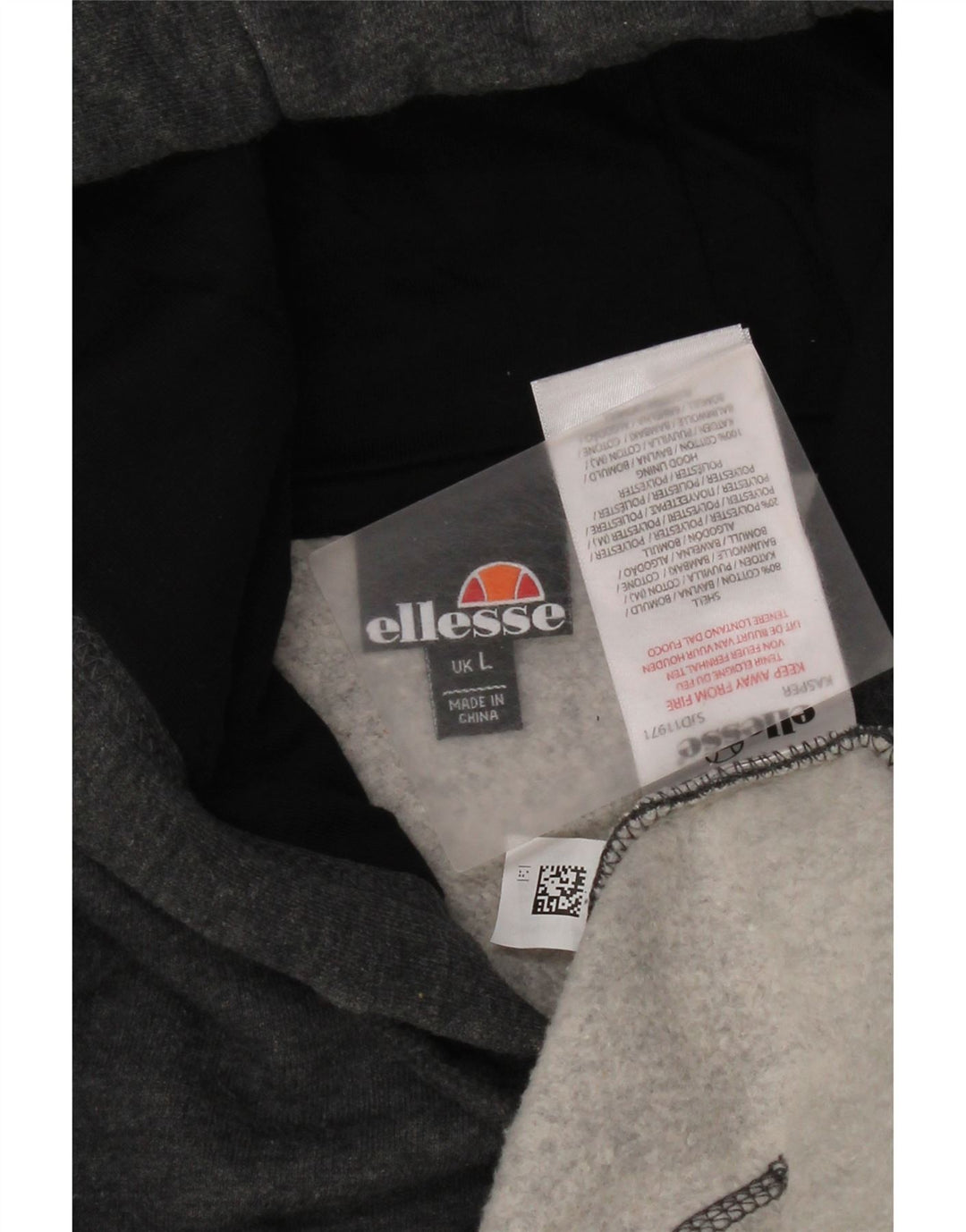 Ellesse Herren-Kapuzenpullover, groß, graue Baumwolle