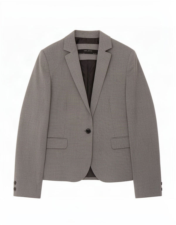 Zara Damen-Blazerjacke mit 1 Knopf, EU 42, großes graues Hahnentritt-Polyester