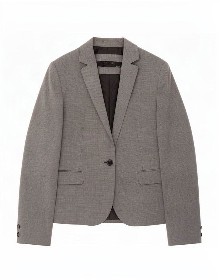 Zara Damen-Blazerjacke mit 1 Knopf, EU 42, großes graues Hahnentritt-Polyester