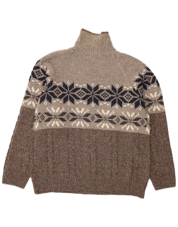 Vintage Herren Rollkragenpullover XL Braun Fair Isle Wolle