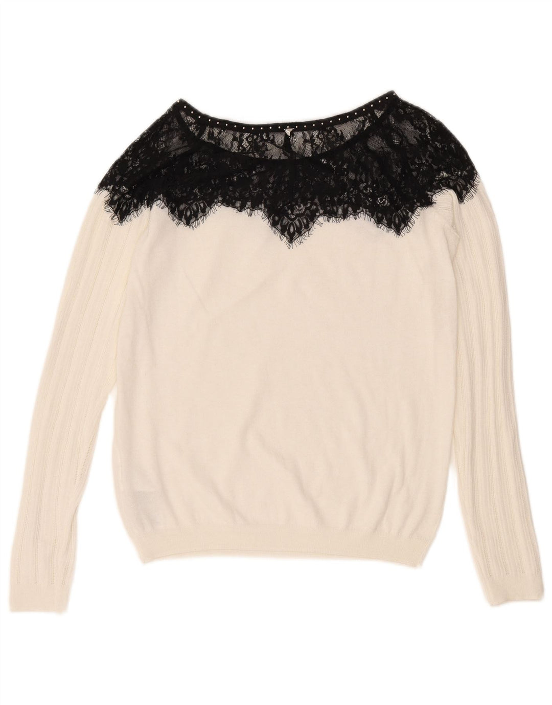 Guess Damen-Pullover mit U-Boot-Ausschnitt, UK 12, Mittelweiß, Farbblock