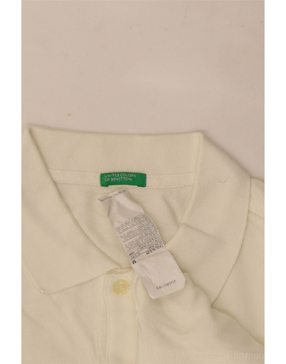 Benetton Herren-Langarm-Poloshirt aus mittelweißer Baumwolle