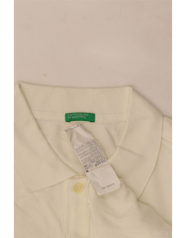 Benetton Herren-Langarm-Poloshirt aus mittelweißer Baumwolle