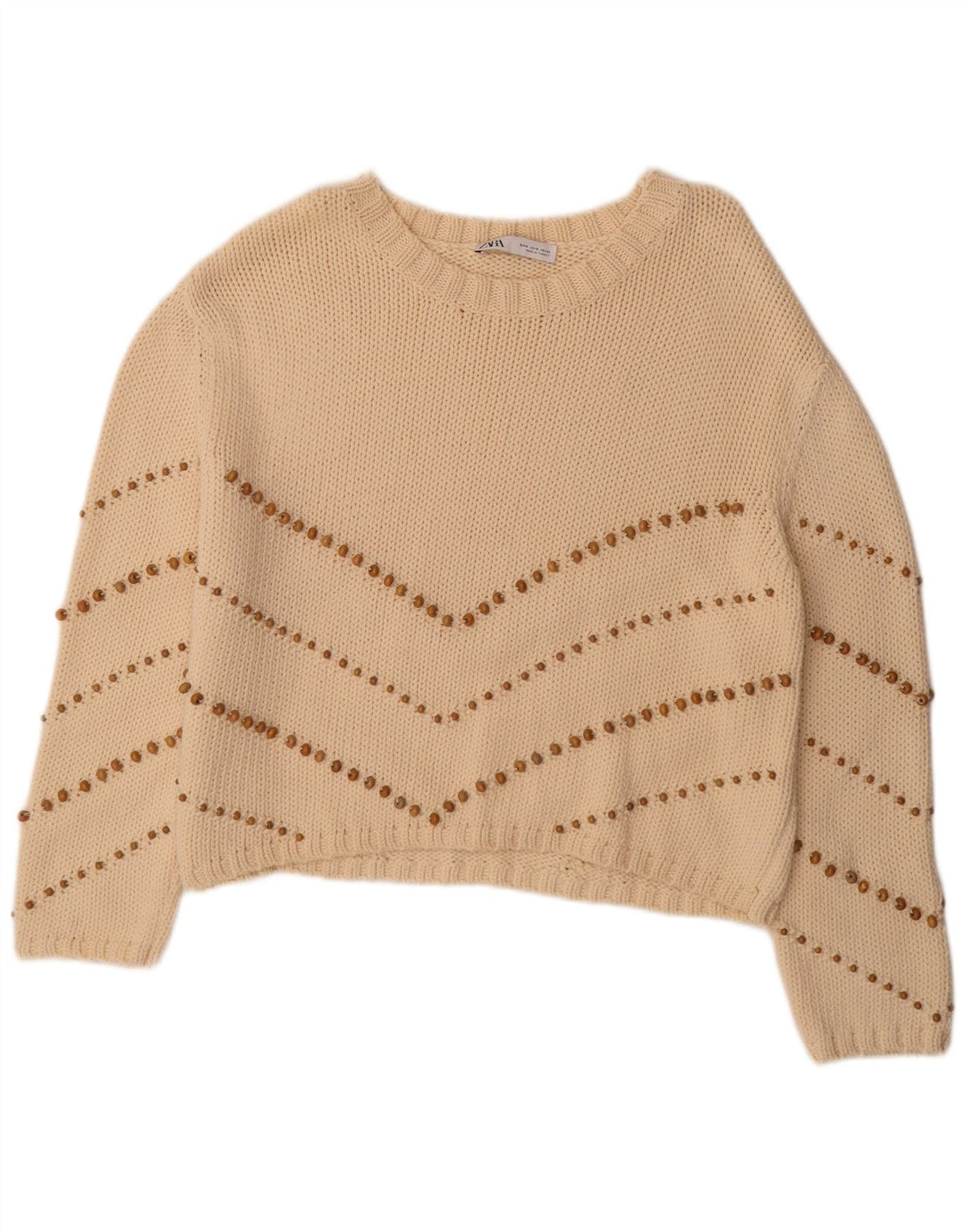 Übergroßer Damen-Pullover mit U-Boot-Ausschnitt von Zara, Gr. 14, mittelbeige gestreift