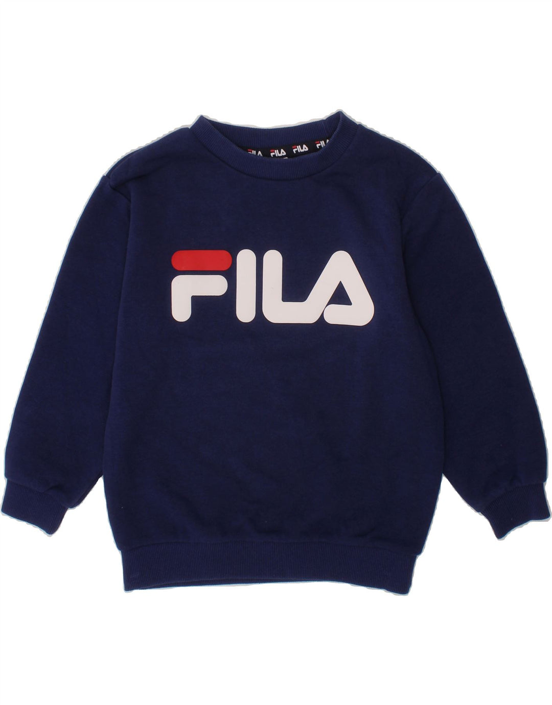 FILA Boys Graphic Sweatshirt Jumper 5-6 Years Navy Blue Vintage Fila and Second-Hand Fila from Messina Hembry 