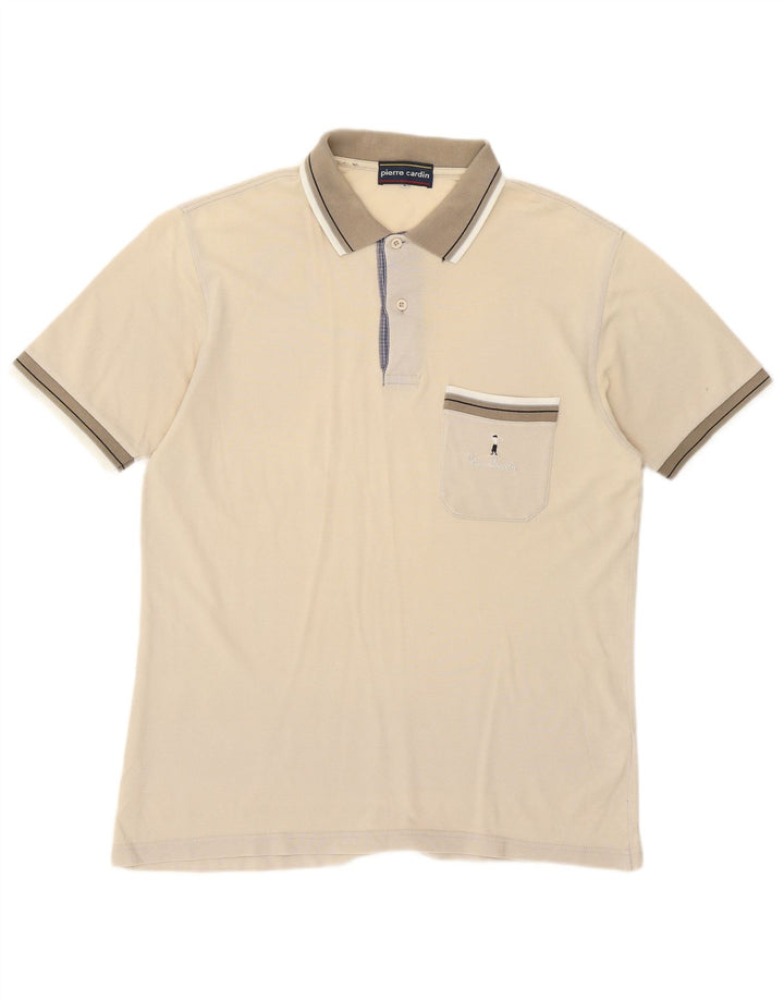 PIERRE CARDIN Mens Polo Shirt Large Beige Cotton