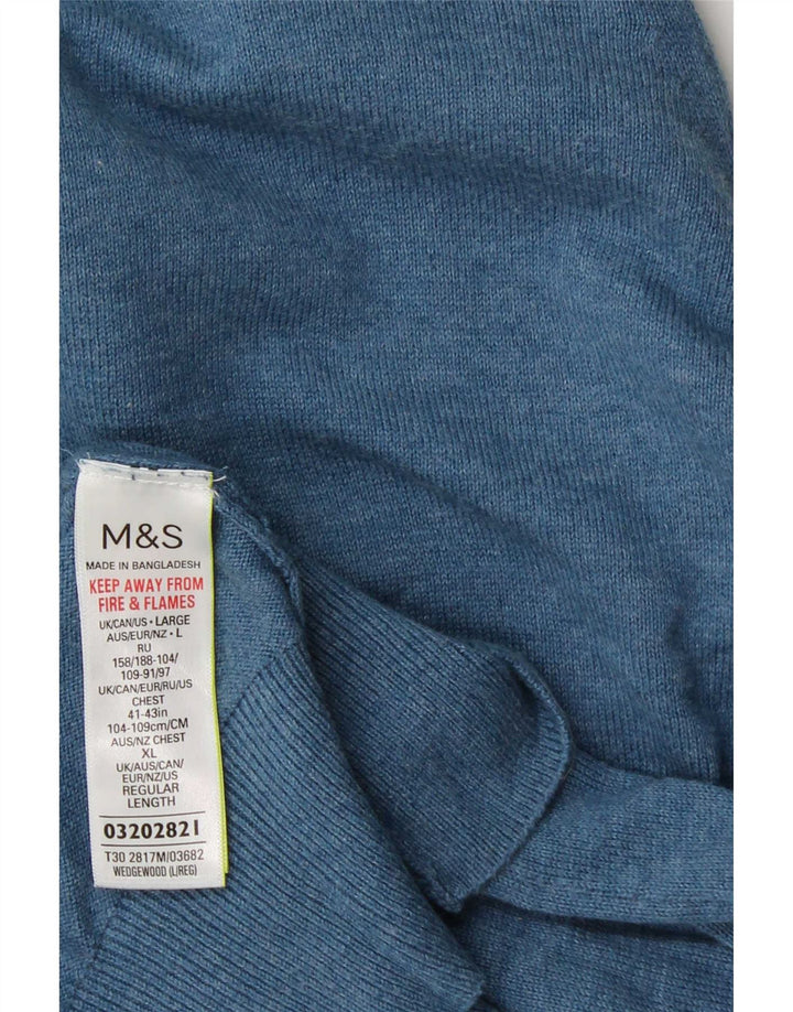 Marks & Spencer Herren-Pullover mit Rundhalsausschnitt, Größe L, aus blauer Baumwolle