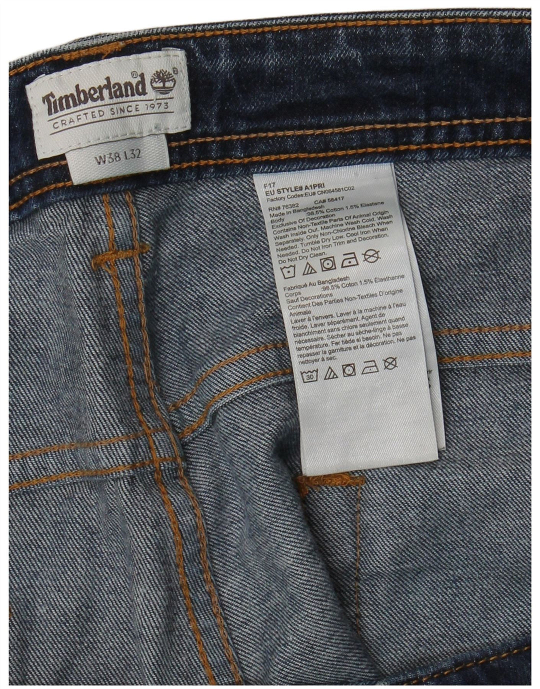 Timberland Herren Straight Jeans W38 L32 Marineblaue Baumwolle