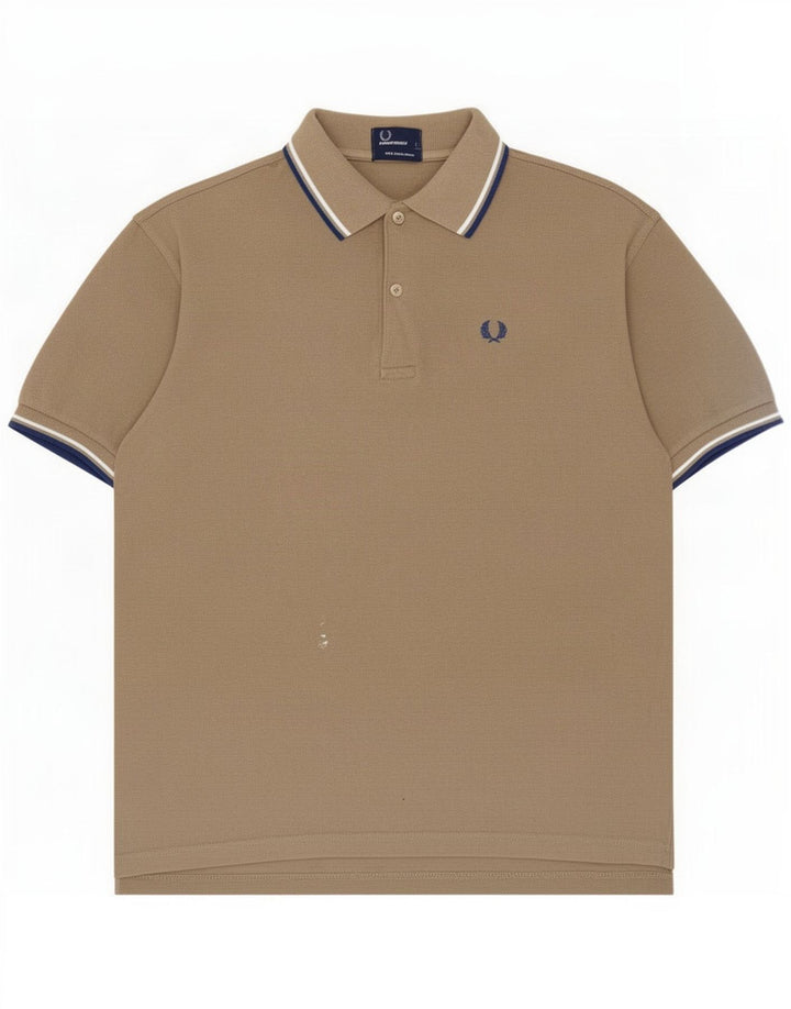 Fred Perry Herren-Poloshirt, große beige gestreifte Baumwolle