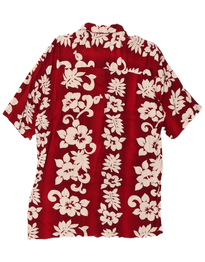 Karmakula Herren-Kurzarmhemd aus mittelrotem Rayon mit Blumenmuster