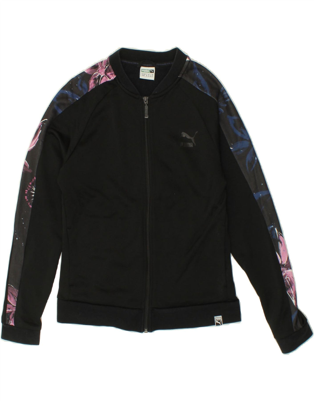 PUMA Womens Tracksuit Top Jacket UK 12 Medium Black Floral Cotton Vintage Puma and Second-Hand Puma from Messina Hembry 