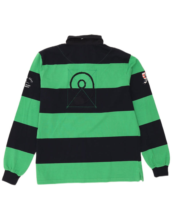 Mud & Glory Herren-Rugby-Poloshirt mit Grafik, langärmlig, XL, grün gestreift