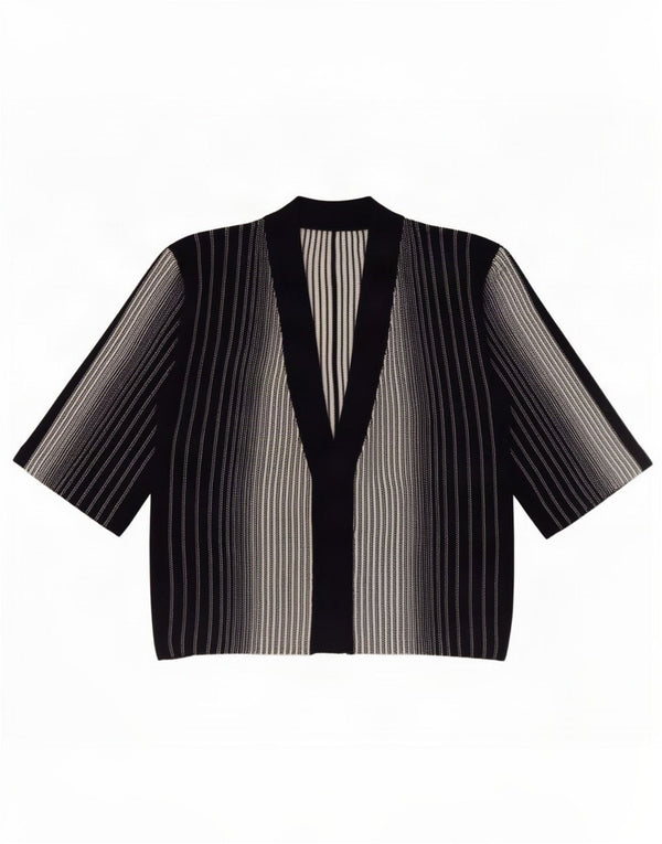 Vintage Damen Cardigan Top UK 16 Groß Schwarz gestreift