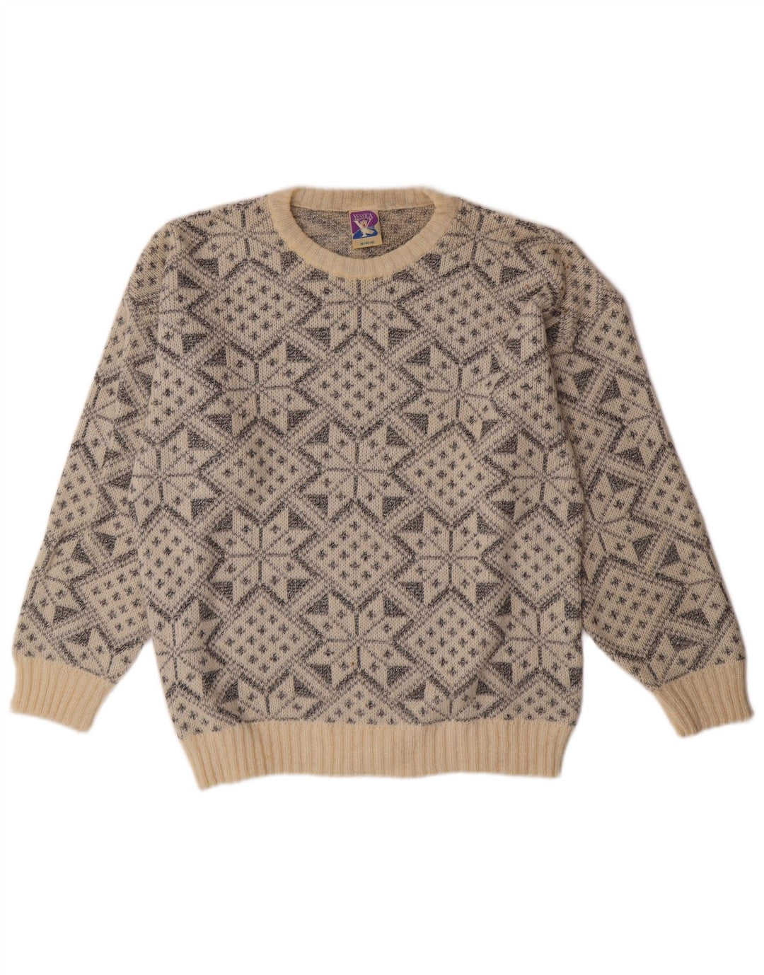 YESSICA Womens Crew Neck Jumper Sweater EU 40 Medium Off White Fair Isle