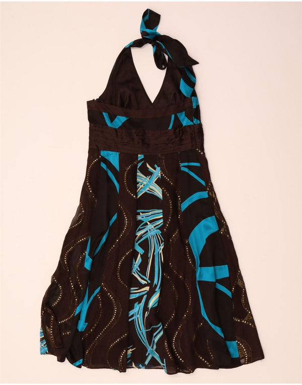 Monsoon Womens Abstract Pattern Neckholder-Kleid UK 12 Mittelbraune Seide