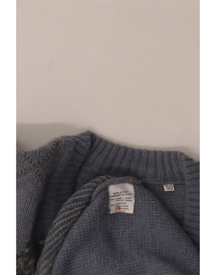 VINTAGE Herren-Pullover mit V-Ausschnitt IT 50 Mittelblaue Argyle-/Diamantwolle