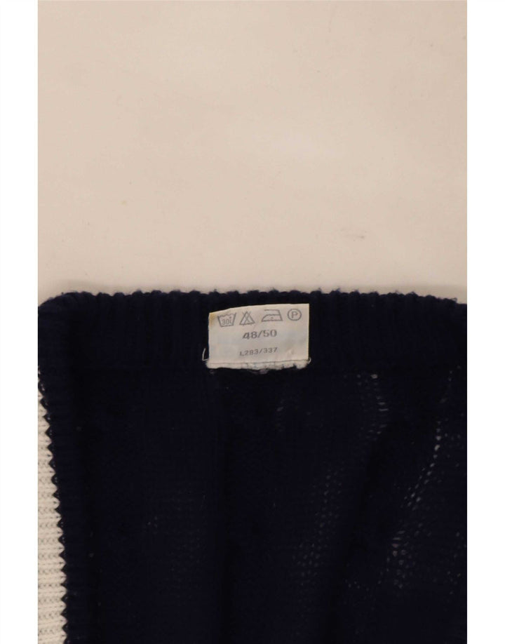 Vintage Herren Cardigan Pullover IT 48/50 Mittel Marineblau gestreift Polyester