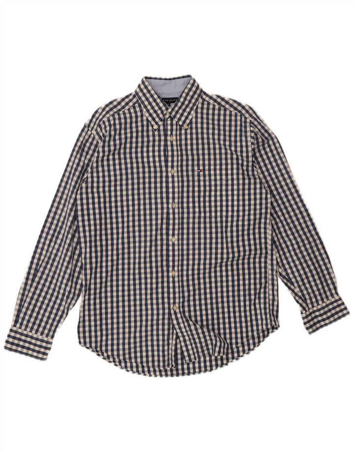 Tommy Hilfiger Herrenhemd aus mittelblauer Gingham-Baumwolle in Marineblau