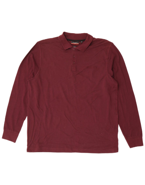 Pierre Cardin Herren-Poloshirt, langärmelig, reguläre Passform, 2XL, Burgunderrot, Baumwolle