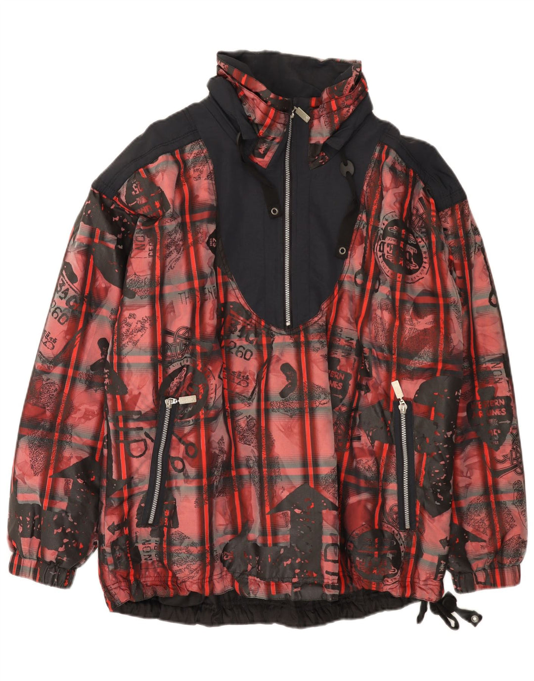 Vintage Herren Loose Fit Anorak Jacke UK 38 Mittelrotes Farbblock-Polyester