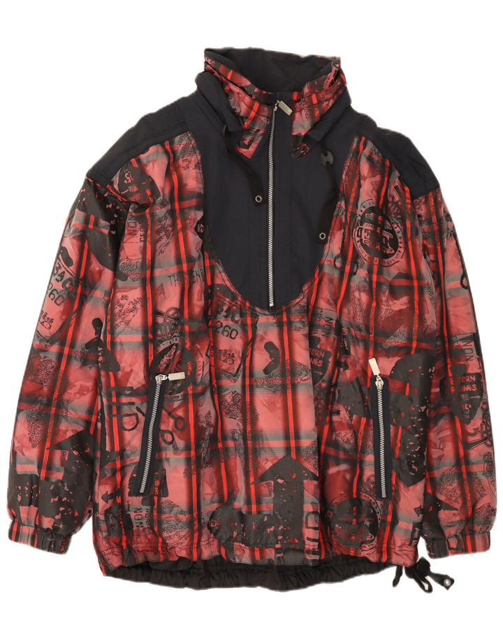 Vintage Herren Loose Fit Anorak Jacke UK 38 Mittelrotes Farbblock-Polyester