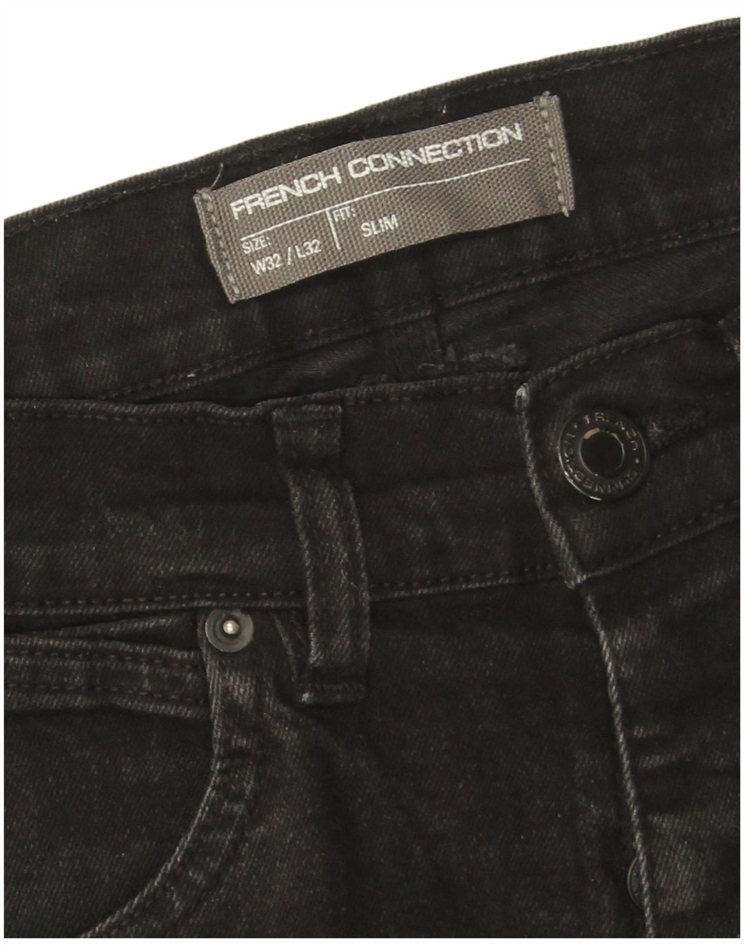 French Connection Slim-Jeans für Herren, W32, L32, schwarze Baumwolle
