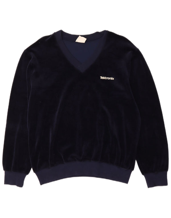 Vintage Damen Samt Sweatshirt Pullover UK 20 2XL Marineblaue Baumwolle