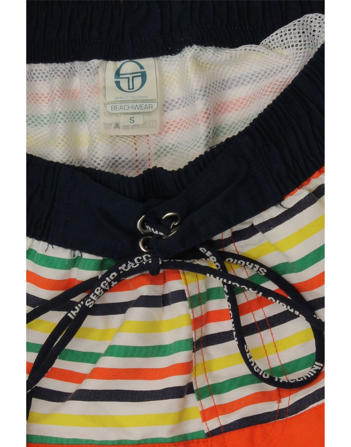 Sergio Tacchini Herren-Badeshorts mit Grafik, klein, orange gestreift, Polyester
