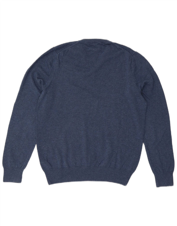 Marks & Spencer Herren-Pullover mit V-Ausschnitt aus mittelblauer Baumwolle