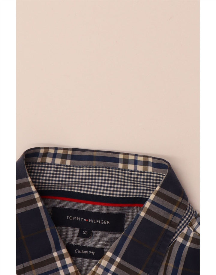 TOMMY HILFIGER Mens Custom Fit Shirt XL Navy Blue Check Cotton