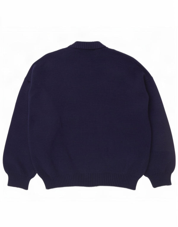 Vintage Damen Rollkragenpullover mit grafischem Rollkragen, UK 20 2XL, Marineblau