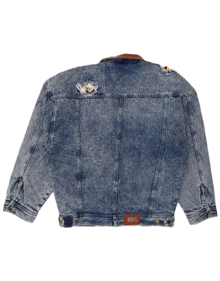 Vintage Herren Distressed Jeansjacke EU 50 Großes blaues Polyester