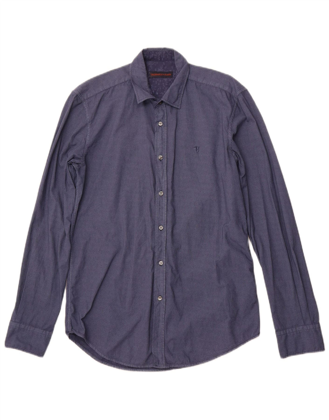 TRUSSARDI JEANS Herrenhemd Größe 38 Mittelmarineblaue geometrische Baumwolle